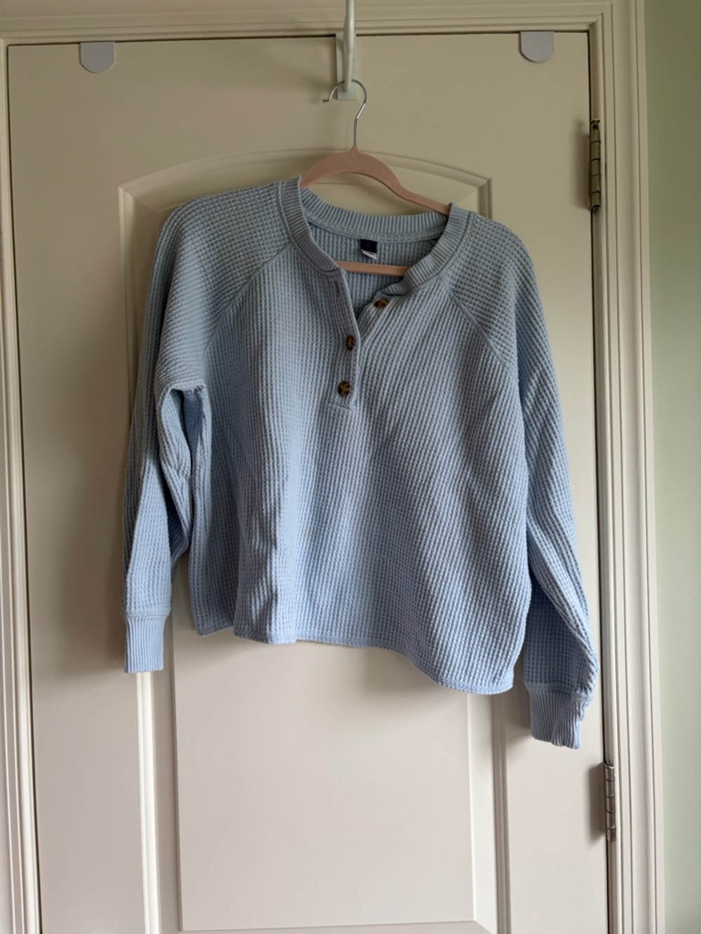 Old Navy Light Blue Waffle Knit Henley Sweater